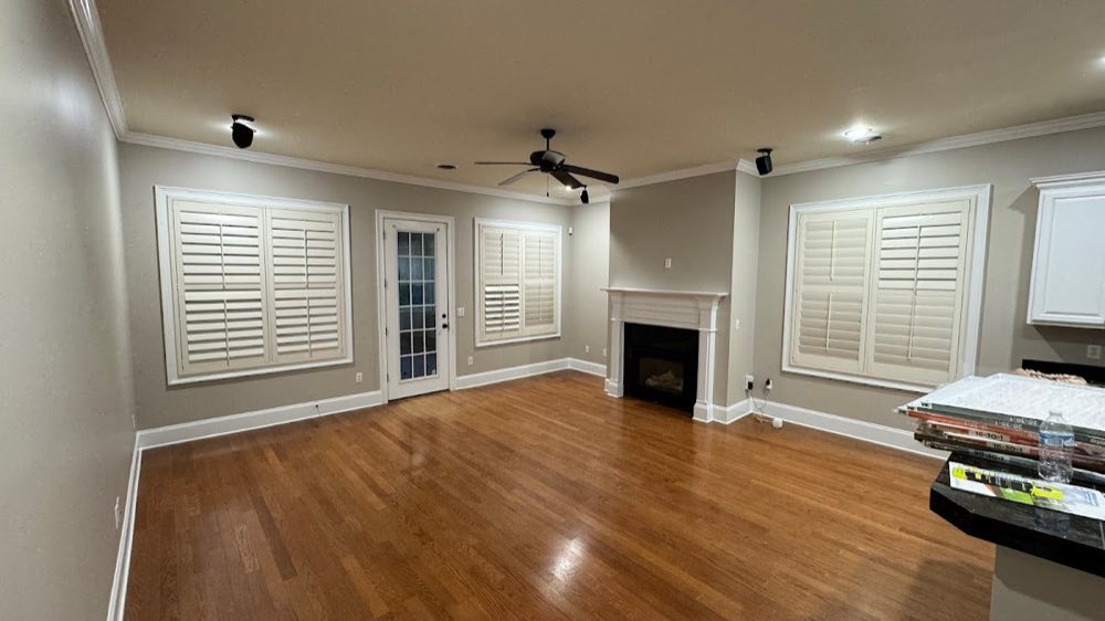 Freshly painted living room with fireplace